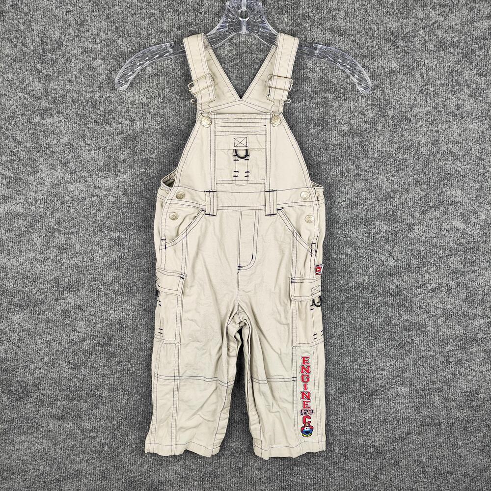 Sesame Street Overalls Boys Toddler 2T Beige Canvas Embroidered Firefighter